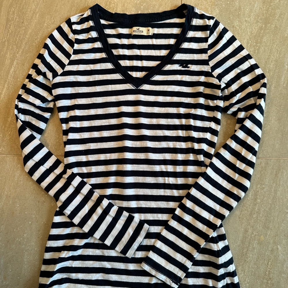 M - Hollister Navy and White Striped Top